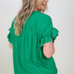 Cozy Co Woven Button Down Ruffle Sleeve Top