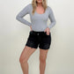 Bayeas Black High Rise Raw Hem Crossover Denim Shorts