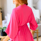 Storied Moments Draped Peplum Top in Fuchsia