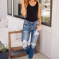 Suki Mid Rise Sequin Patch Tapered Jeans