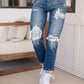 Suki Mid Rise Sequin Patch Tapered Jeans