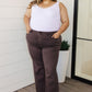 Sybil High Rise Frayed Hem 90's Straight Jeans in Brown