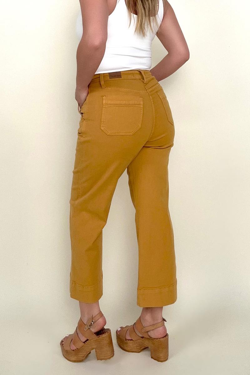 Judy Blue Solid High Waist Garment Dyed Cropped Wide Jeans
