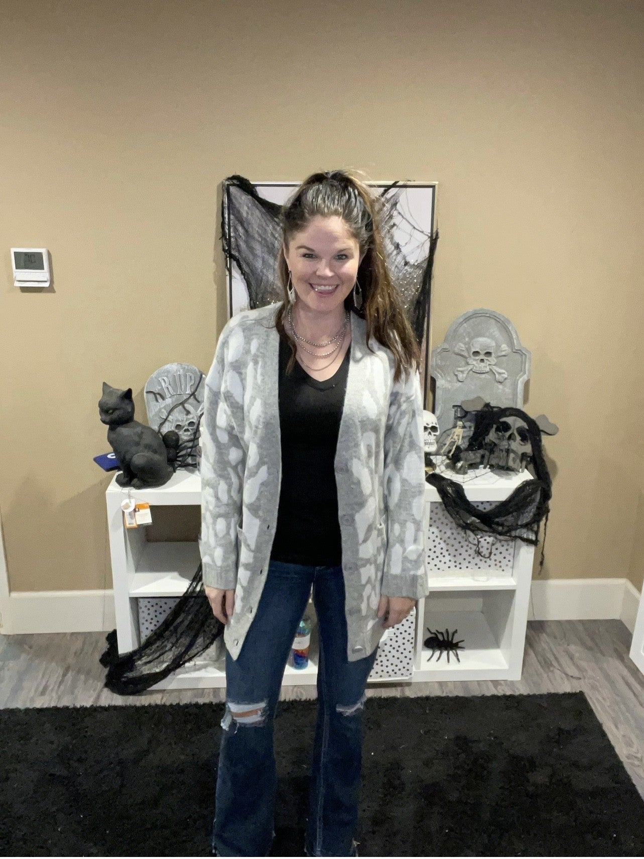 Leopard Knit Sweater Cardigan