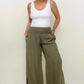 Cozy Co Crinkle Gauze Smocked Waist Wide Leg Side Slit Palazzo Pants