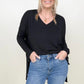 Zenana Solid Dolman Sleeve V Neck Top With Side Slits