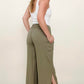 Cozy Co Crinkle Gauze Smocked Waist Wide Leg Side Slit Palazzo Pants