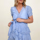 Faux Wrap V-Neck Tie Waist Tiered Mini Dress