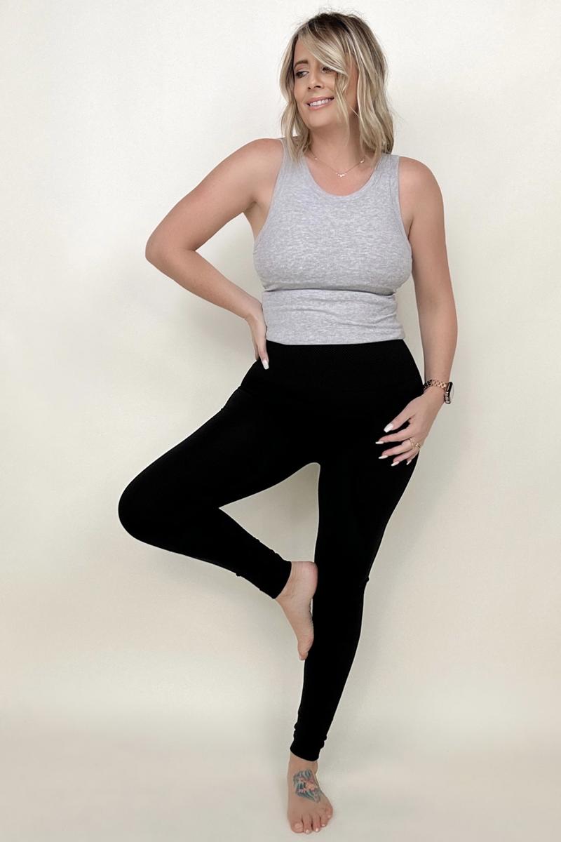 Zenana High Waist Diamond Shape Band Fleece Leggings