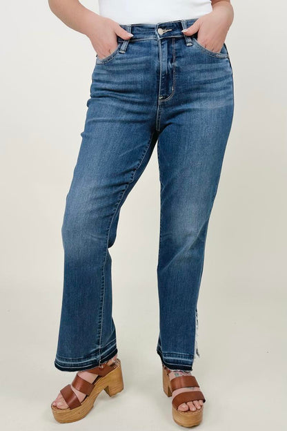 Judy Blue High Waist Fray Slit Release Hem Straight Jeans