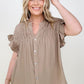 Cozy Co Woven Button Down Ruffle Sleeve Top
