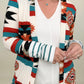 Multicolor Geometric Color Block Long Cardigan