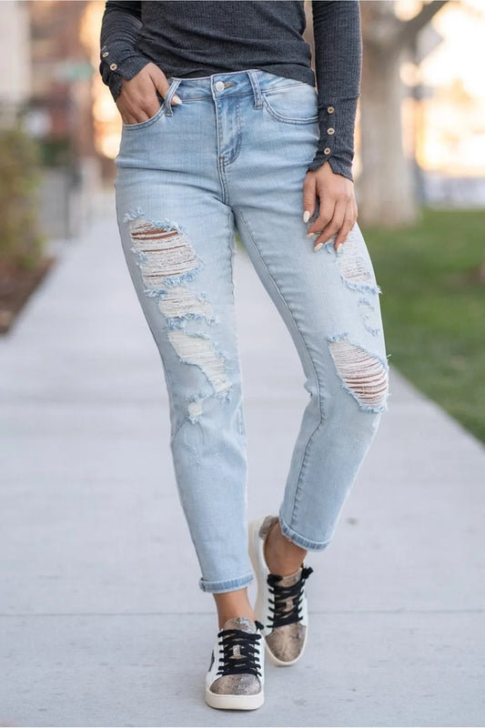 Judy Blue High Rise Distressed Capri