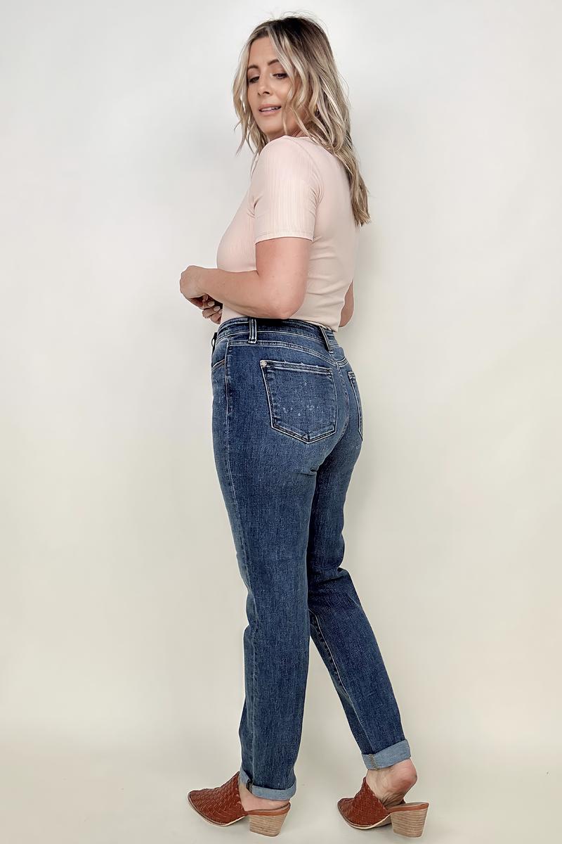 Judy Blue "Skyline" High Rise Bleach Splash Boyfriend Jeans