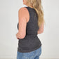 Zenana Melange Ribbed Button Closure Scoop Neck Top