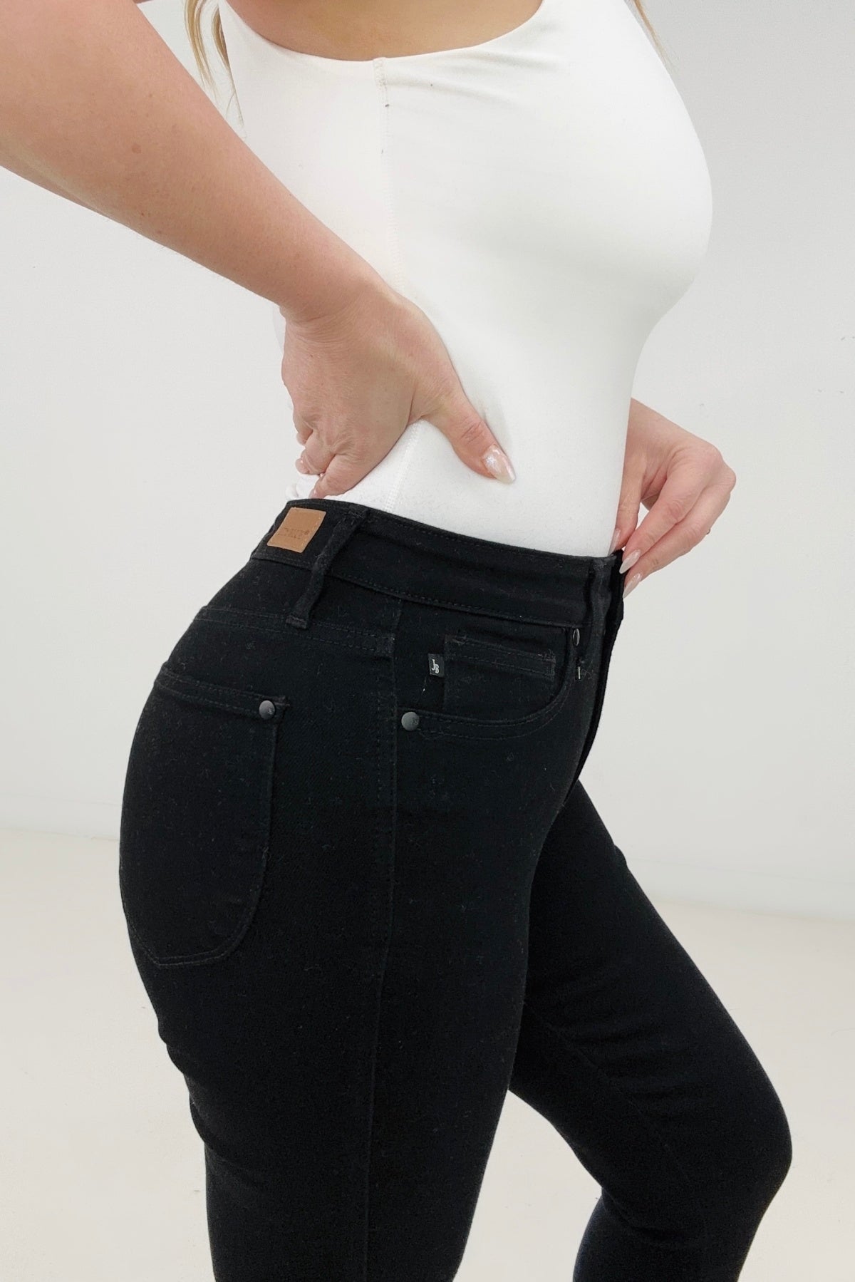 Judy Blue High Waist "Control Top" with Shark Hem & Back Shield Pkt Skinny Jeans