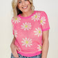 Petal Dew Daisy Round Neck Short Sleeve Knit Sweater