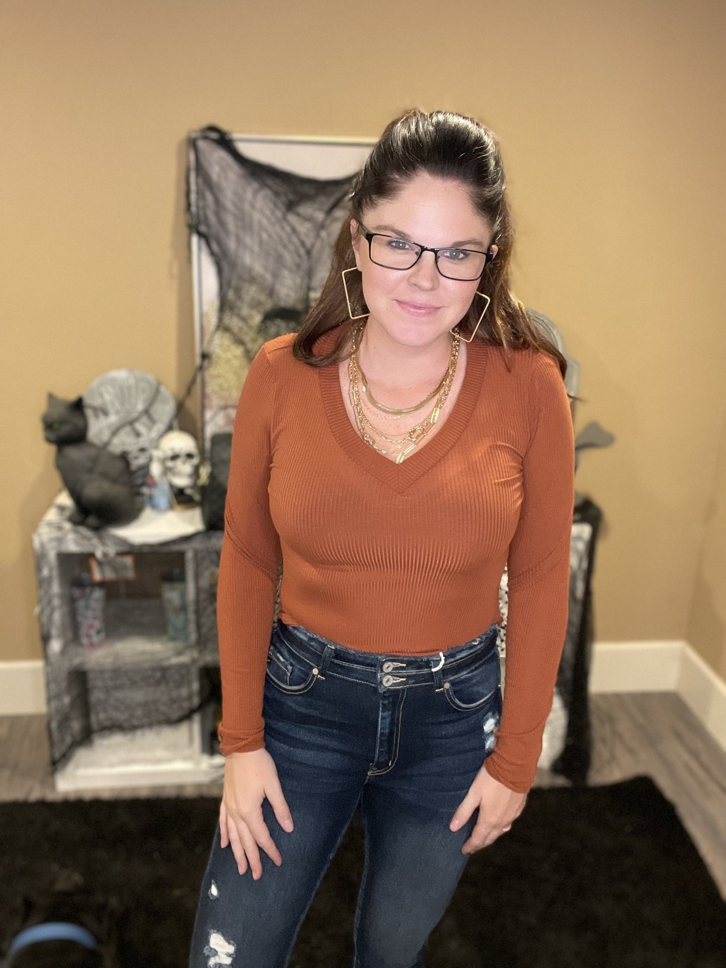 Long Sleeve V Neck Bodysuit
