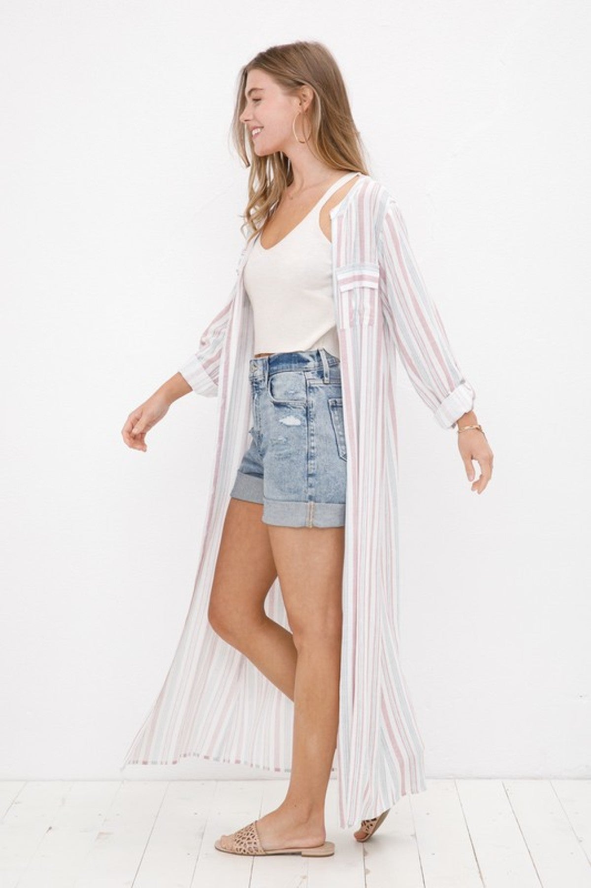 Cozy Co Long Sleeve Striped Button Down Maxi Dress
