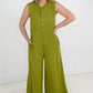 Jade By Jane Button Up Textured Wide Leg Jumpsuit