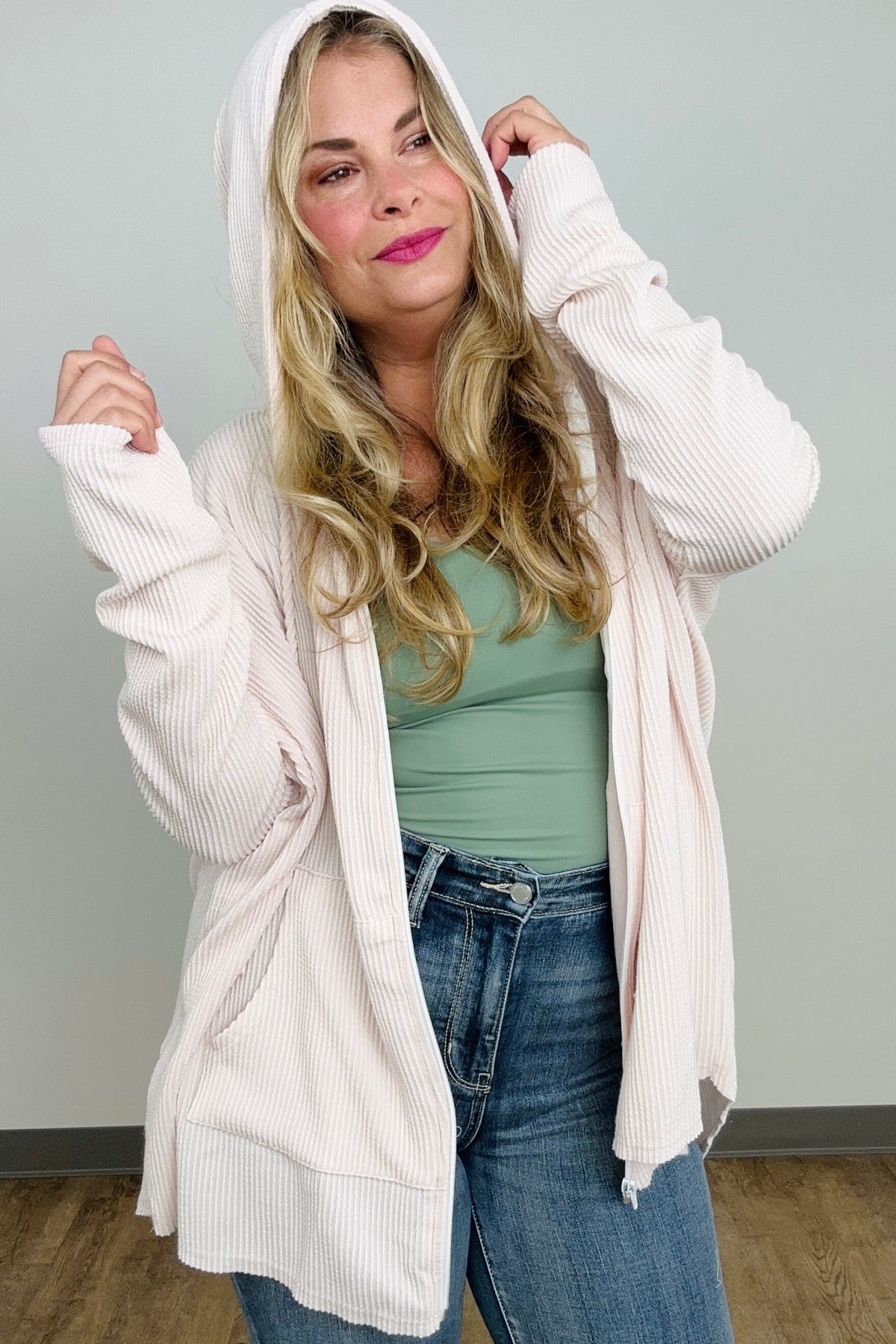 Blumin Solid Ribbed Zip Up Hoodie Jacket
