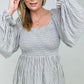 BiBi Stripe Knit Smocking Top With Balloon Sleeve