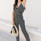 Black & White Striped Surplice Jumpsuit