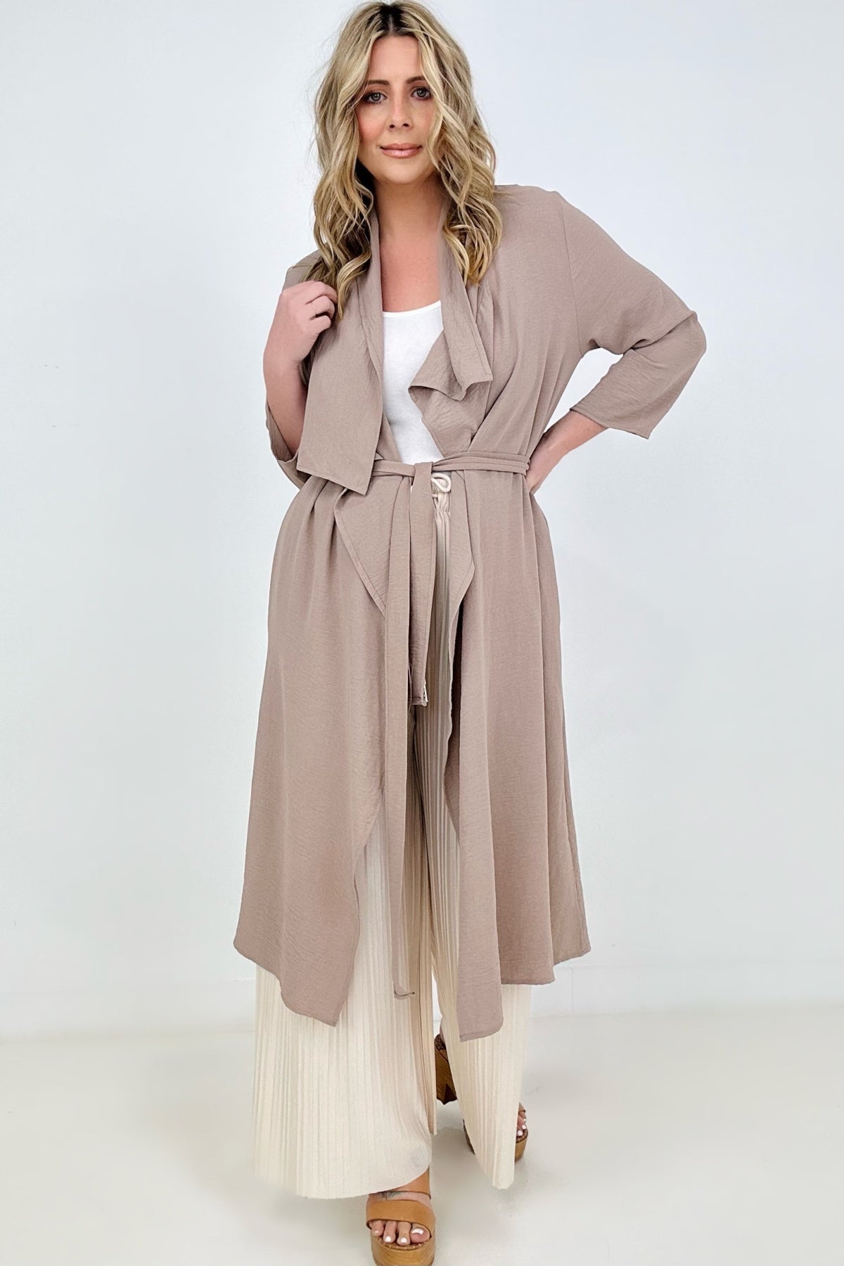 Jade By Jane Draped Front Long Body Jacket