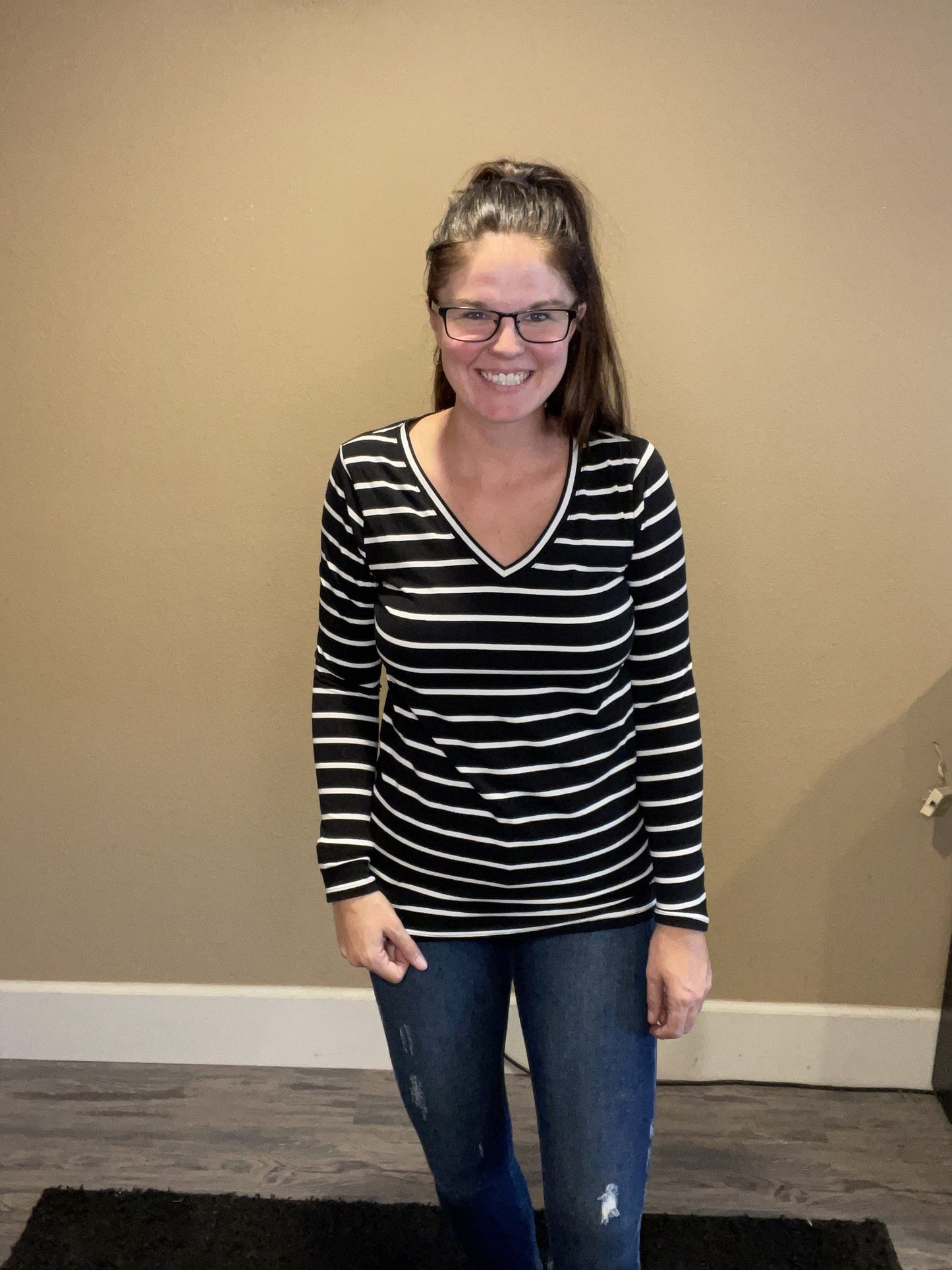 Striped V neck Top