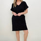 Zenana Brushed DTY Cuffed Short Sleeve V-Neck Dress