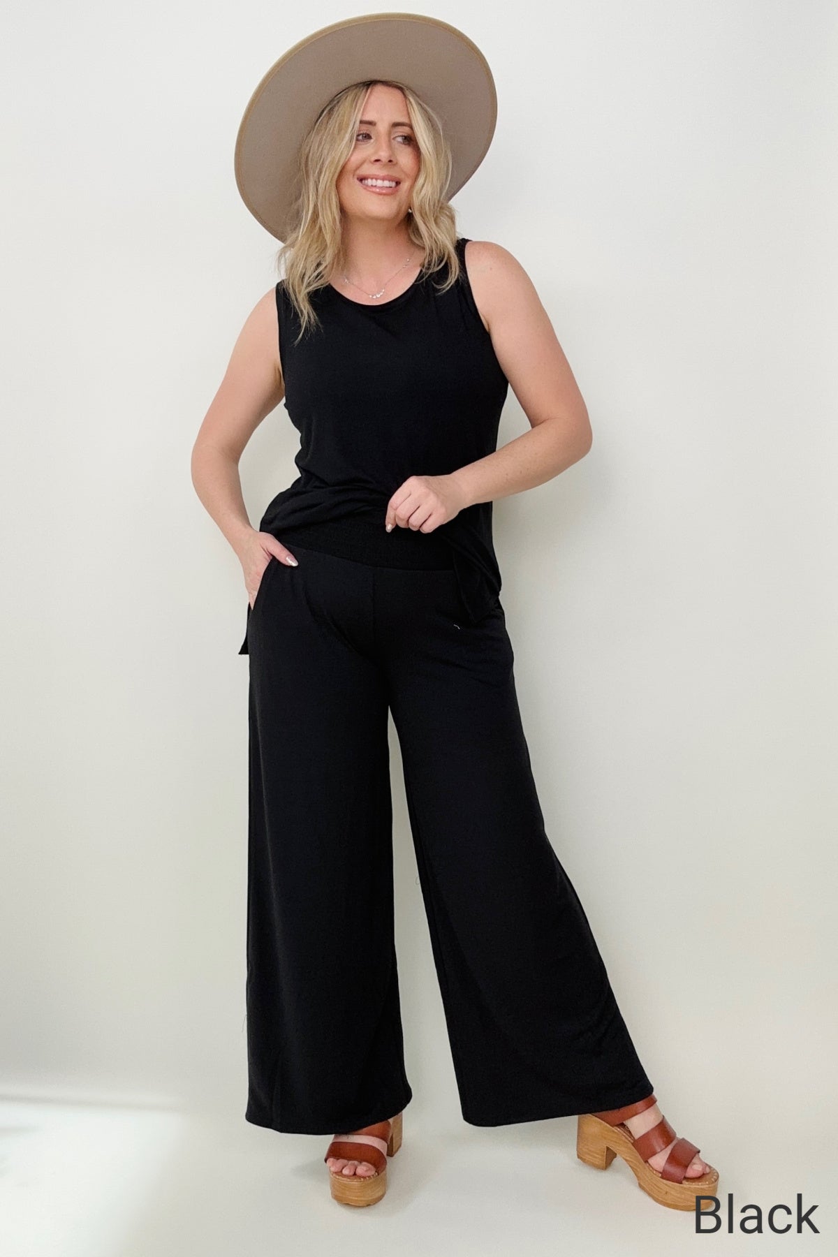 Zenana Smocked Waistband Wide Leg Pants