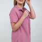 Zenana "April" Gauze Button Down Raw Edge Short Sleeve Top
