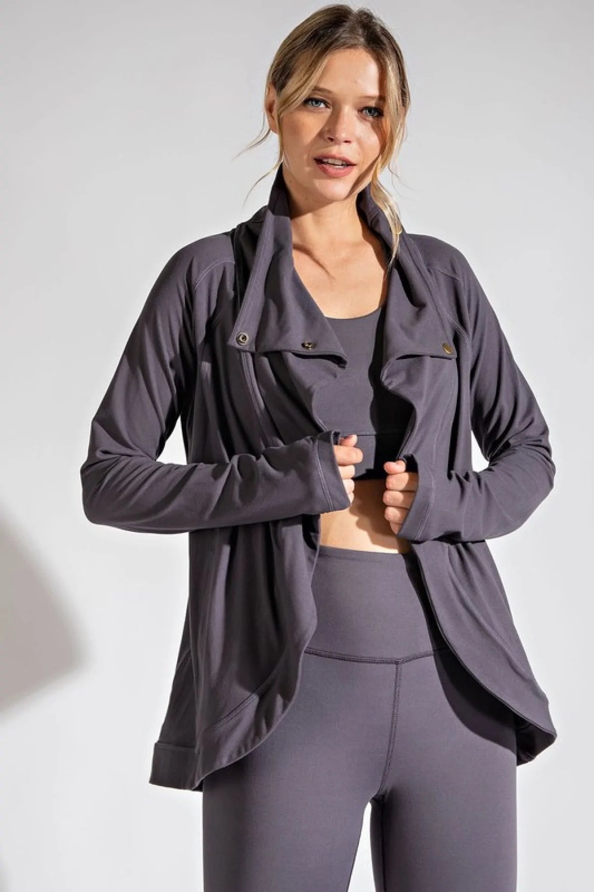 New Colors - Rae Mode Cowl Neck Asymmetric Jacket
