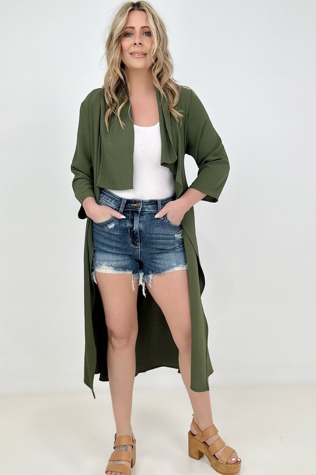 Jade By Jane Draped Front Long Body Jacket