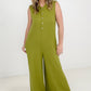 Jade By Jane Button Up Textured Wide Leg Jumpsuit