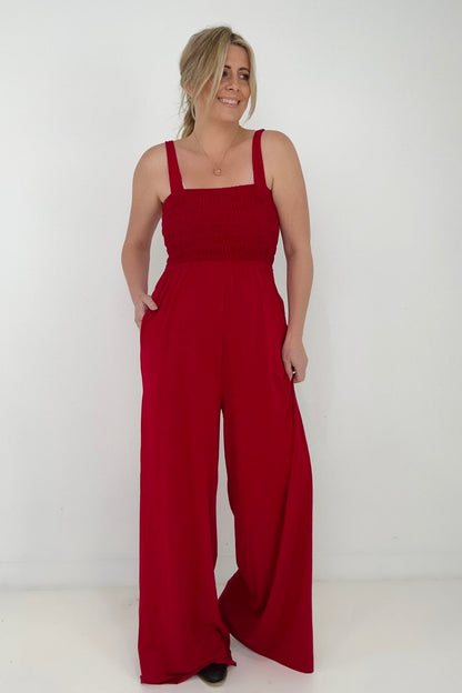"Vivi" Zenana Smocked Wide Leg Jumpsuit with Pockets