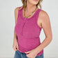 Zenana Melange Ribbed Button Closure Scoop Neck Top