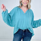 Split V Neck Dolman Sleeve Top