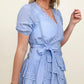 Faux Wrap V-Neck Tie Waist Tiered Mini Dress