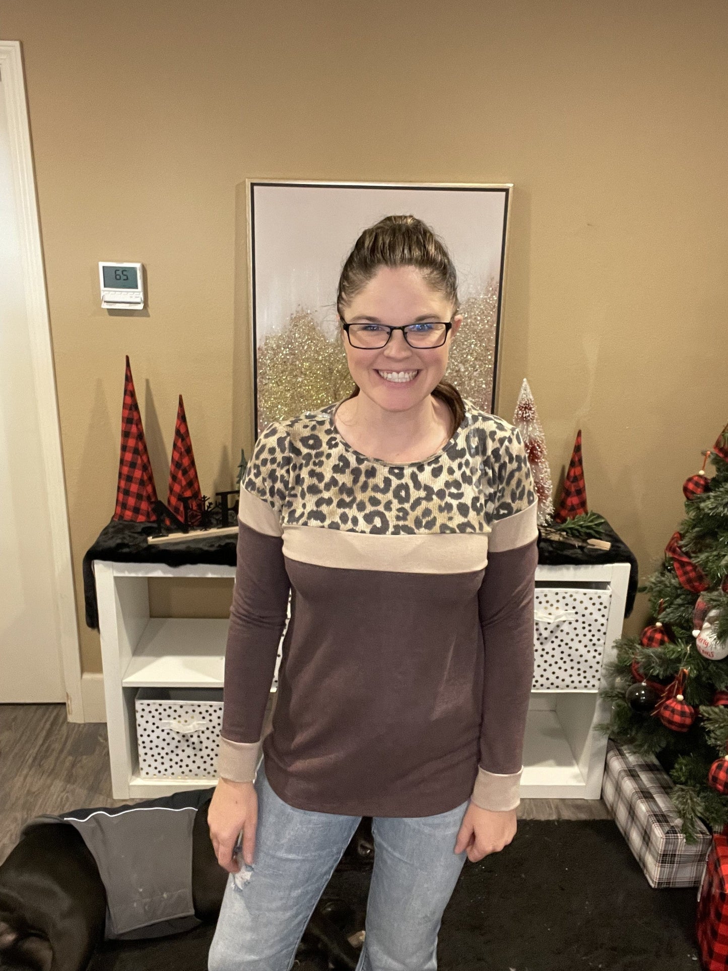 Leopard Color Block Top