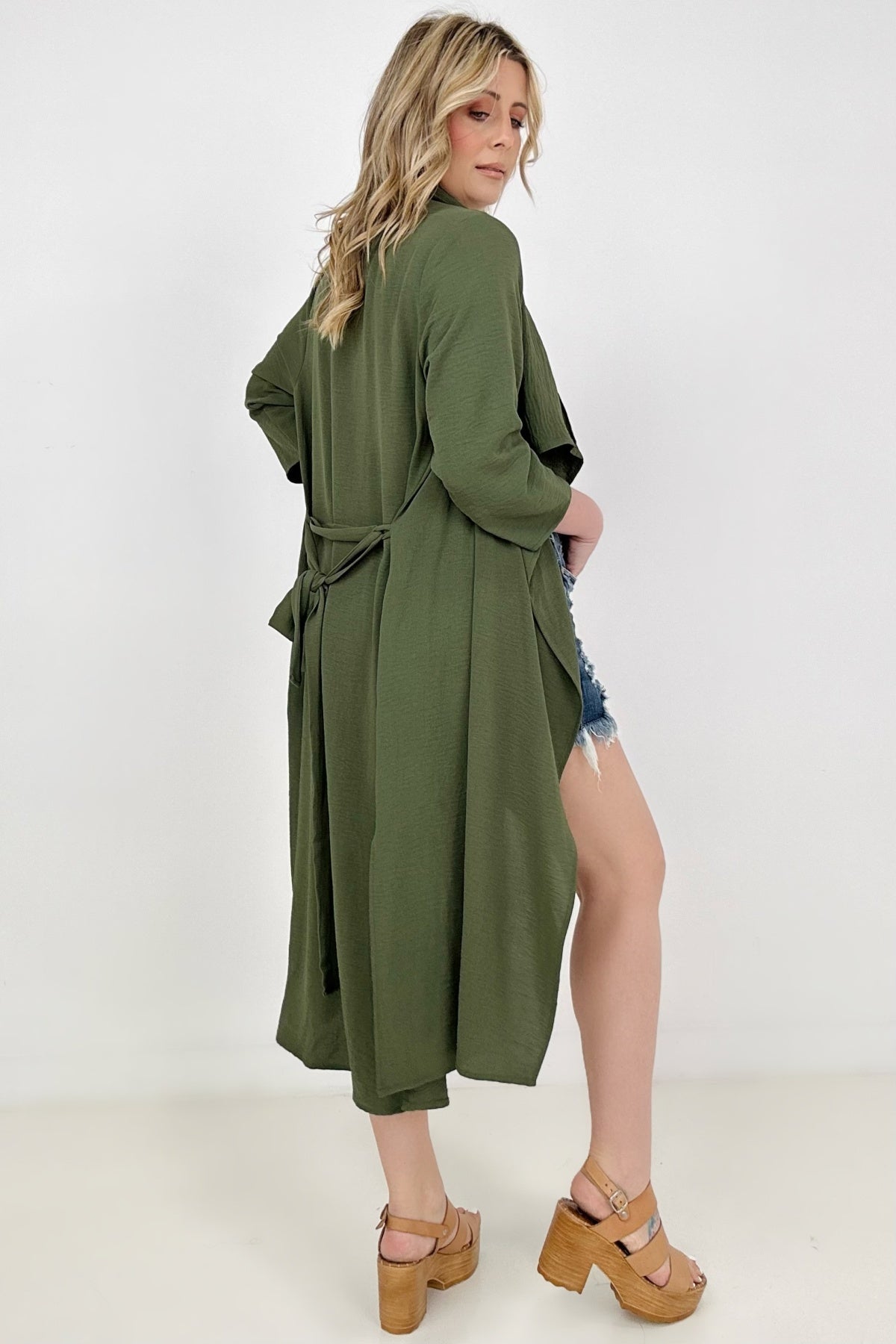 Jade By Jane Draped Front Long Body Jacket