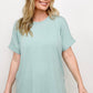 Zenana Cuffed Sleeve Side Slit High-Low Hem T-Shirt