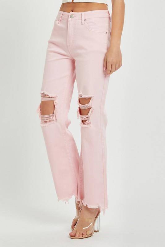 Risen High Rise Destroyed Straight Pants