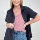 Zenana "April" Gauze Button Down Raw Edge Short Sleeve Top