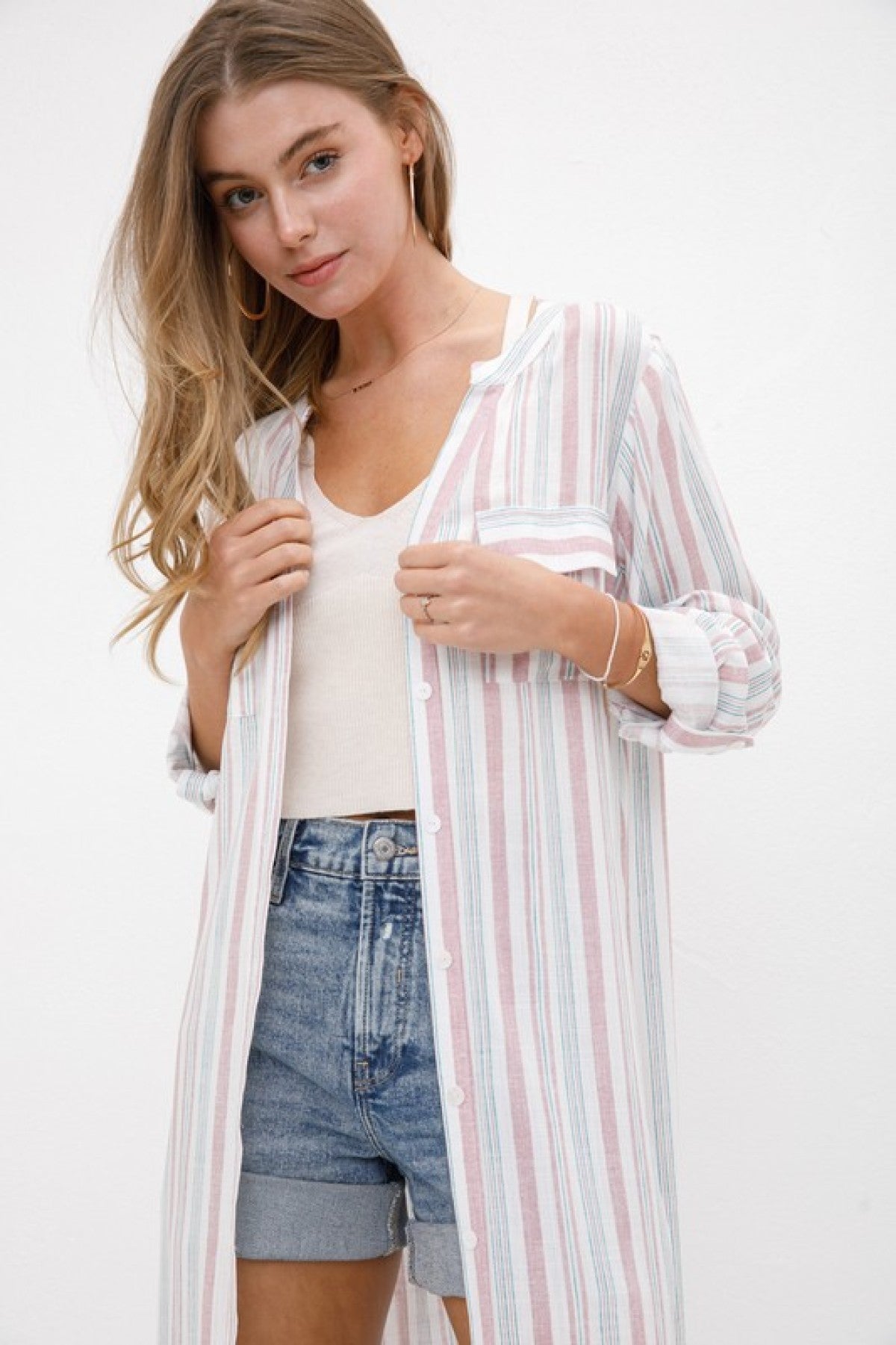 Cozy Co Long Sleeve Striped Button Down Maxi Dress