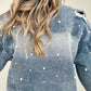 Pearl Embellished Ripped Button Down Denim Jacket