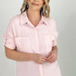 Cozy Co Fold Up Sleeve Button Down Blouse