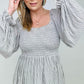 BiBi Stripe Knit Smocking Top With Balloon Sleeve