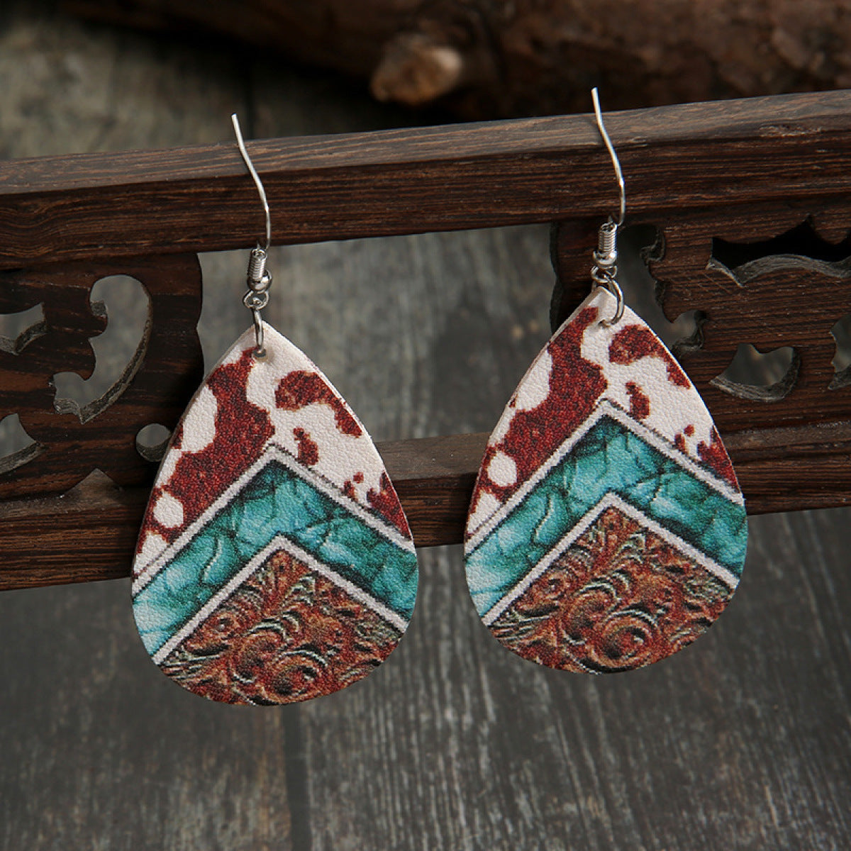 Retro Teardrop Cow/Leopard Pattern Drop Earrings