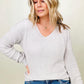 Ribbed Knit V Neck Long Sleeve Sweater